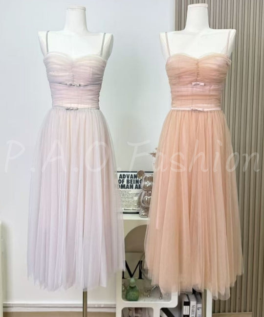 Tulle Midi Dress with Bow Detail