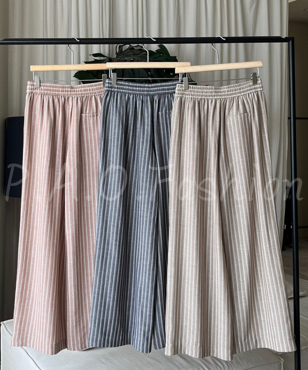 Asymmetrical Waist-Detail Sleeveless Top & Striped Wide-Leg Two-Piece Set