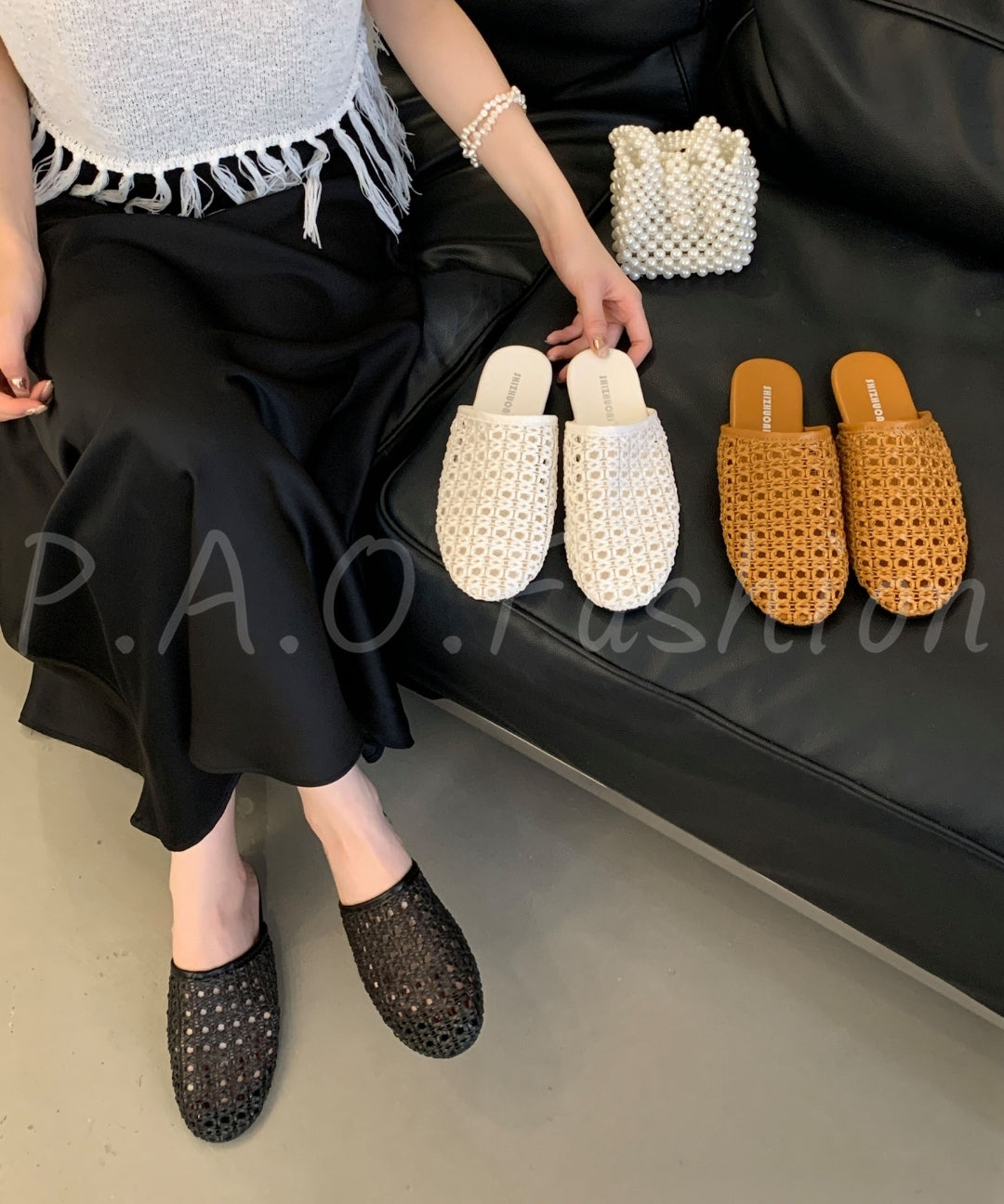 Boho Woven Cutout Mules