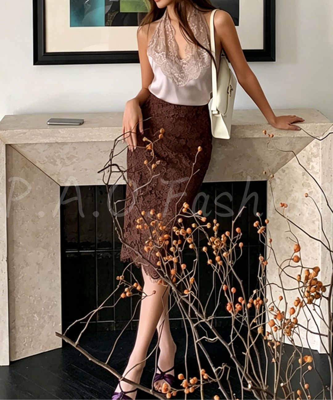 Lace Bodycon Midi Skirt