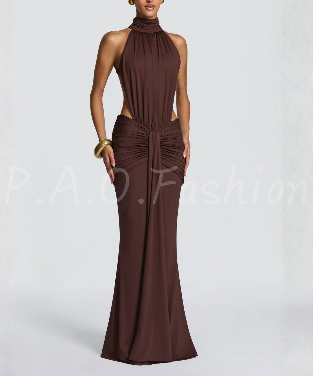 Halter Backless Twist-Waist Mermaid Maxi Dress