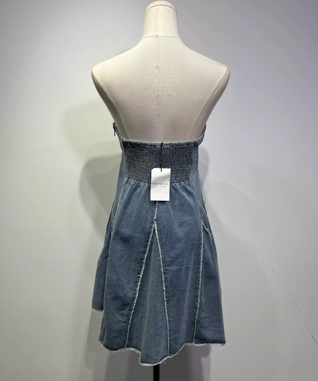 Vintage Frayed Tube Denim Mini Dress