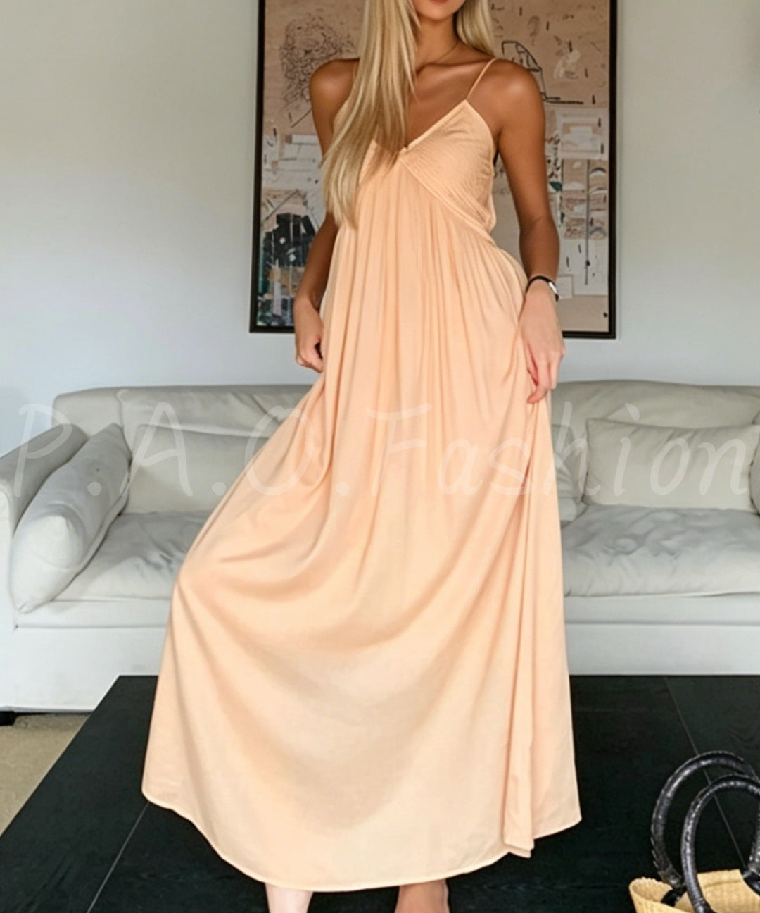 Linen Blend V-Neck Slip Maxi Dress[Available Now]