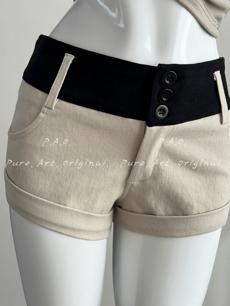 Colorblock Low‑Rise Denim Shorts