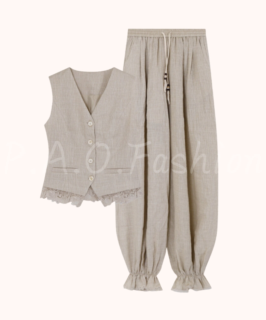 Bohemian Lace Trim Vest & Lantern Pants Set[Available Now]