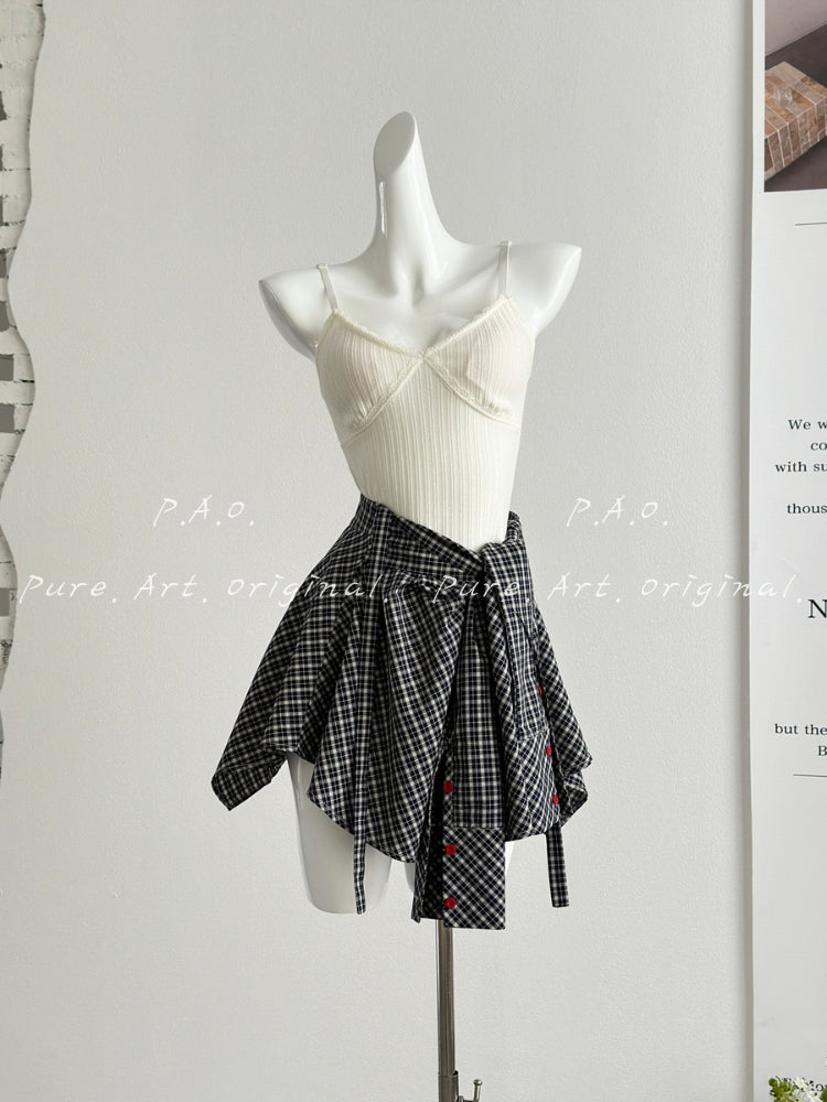 Layered Contrast Wrap‑Style A‑Line Skirt