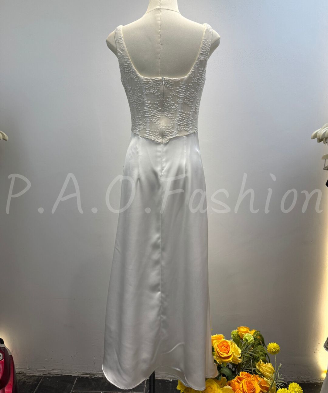 Square Neck Lace Corset Satin Mermaid Maxi Dress