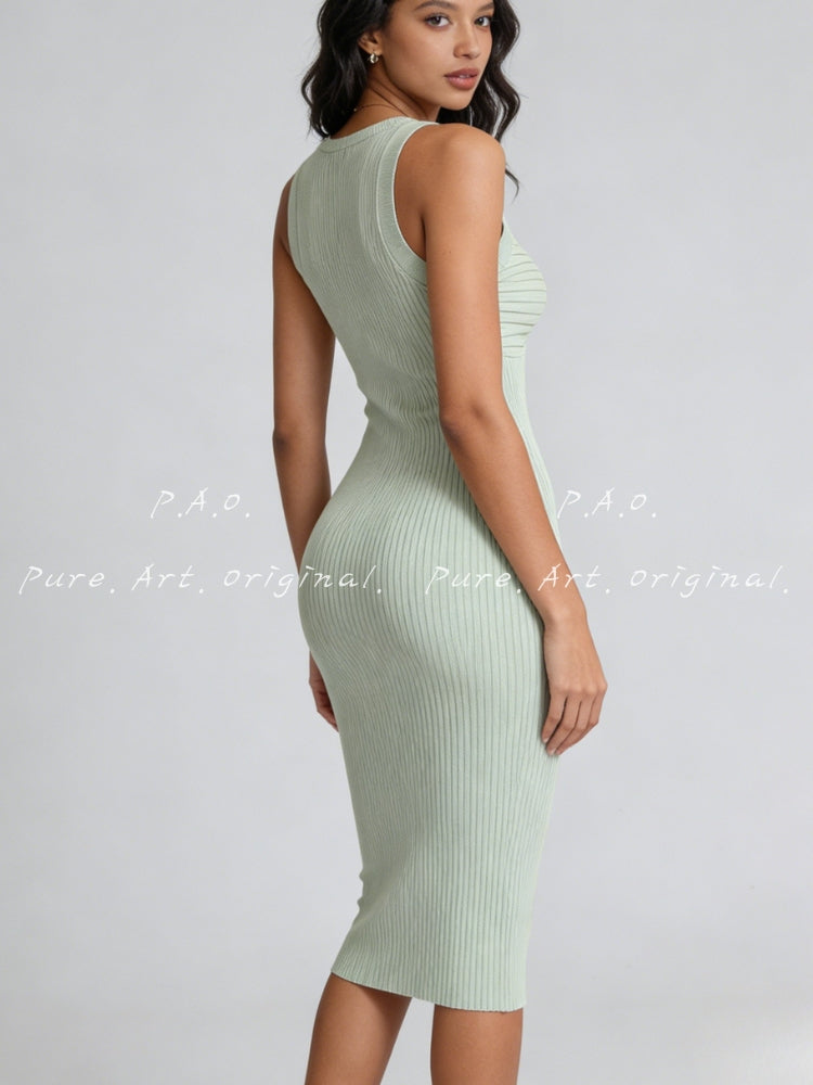 SLEEVELESS CUTOUT KNIT MIDI DRESS