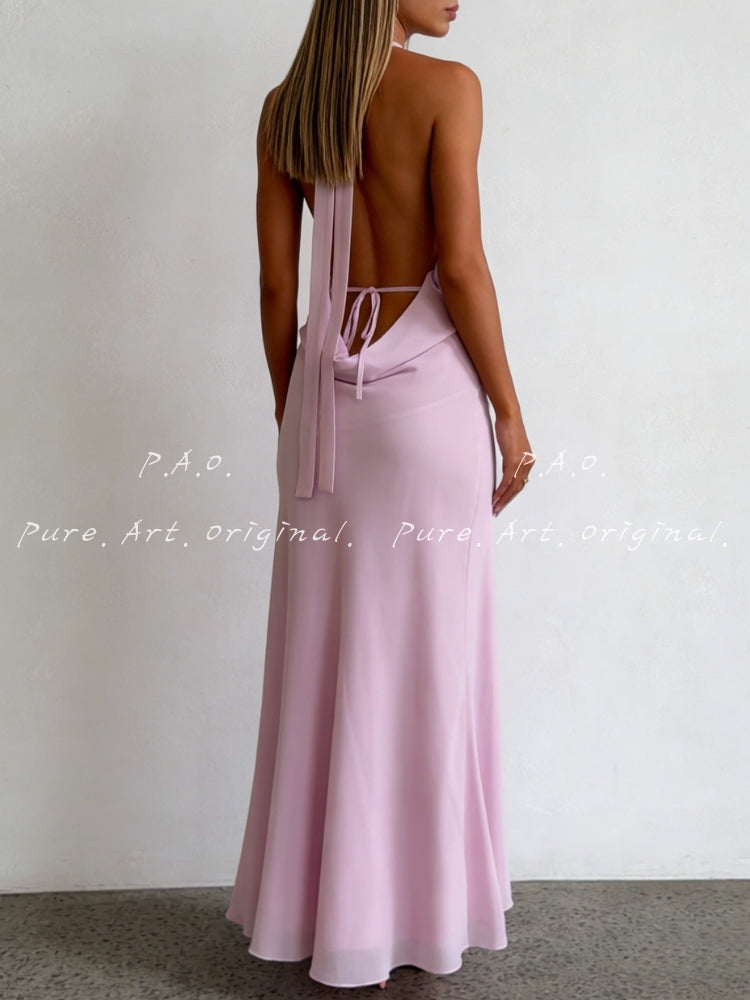 HALTER BACKLESS CHIFFON MERMAID DRESS