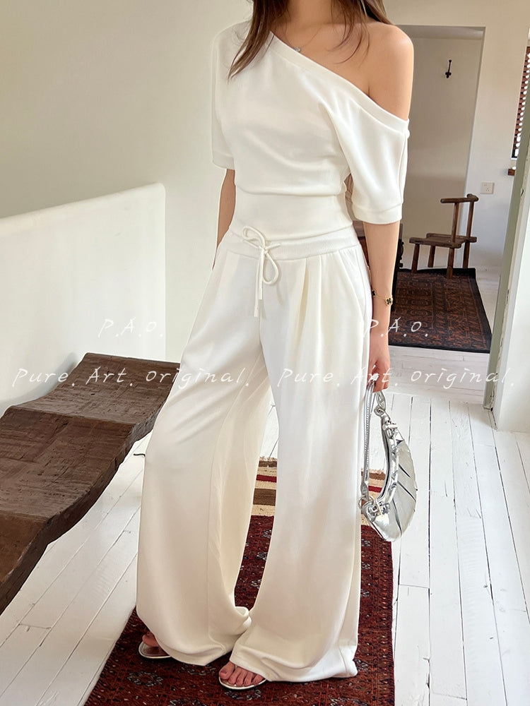 Asymmetric Waist-Snatched Wide-Leg Set