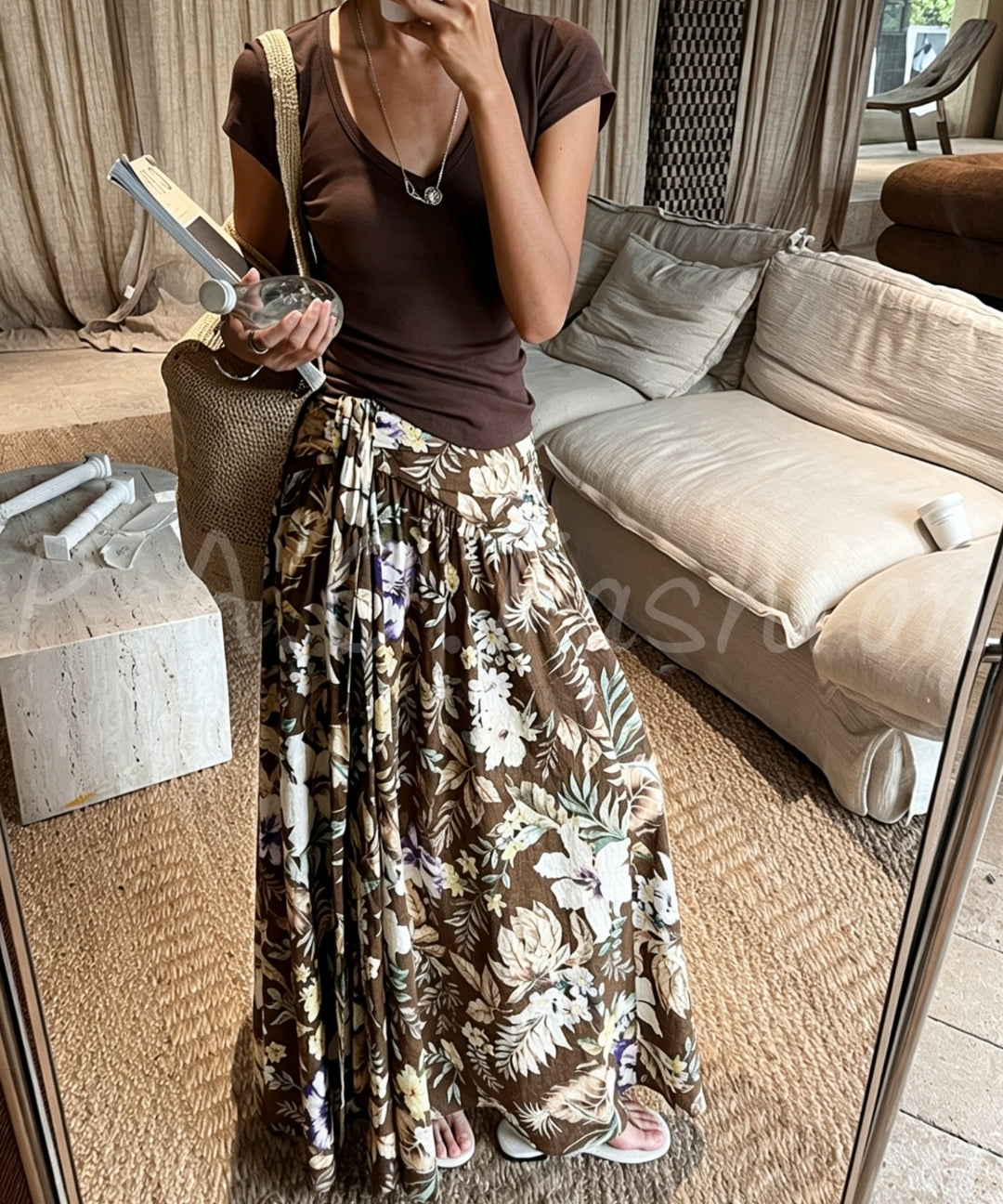 Vintage Floral High-Waisted Maxi Skirt[Available Now]