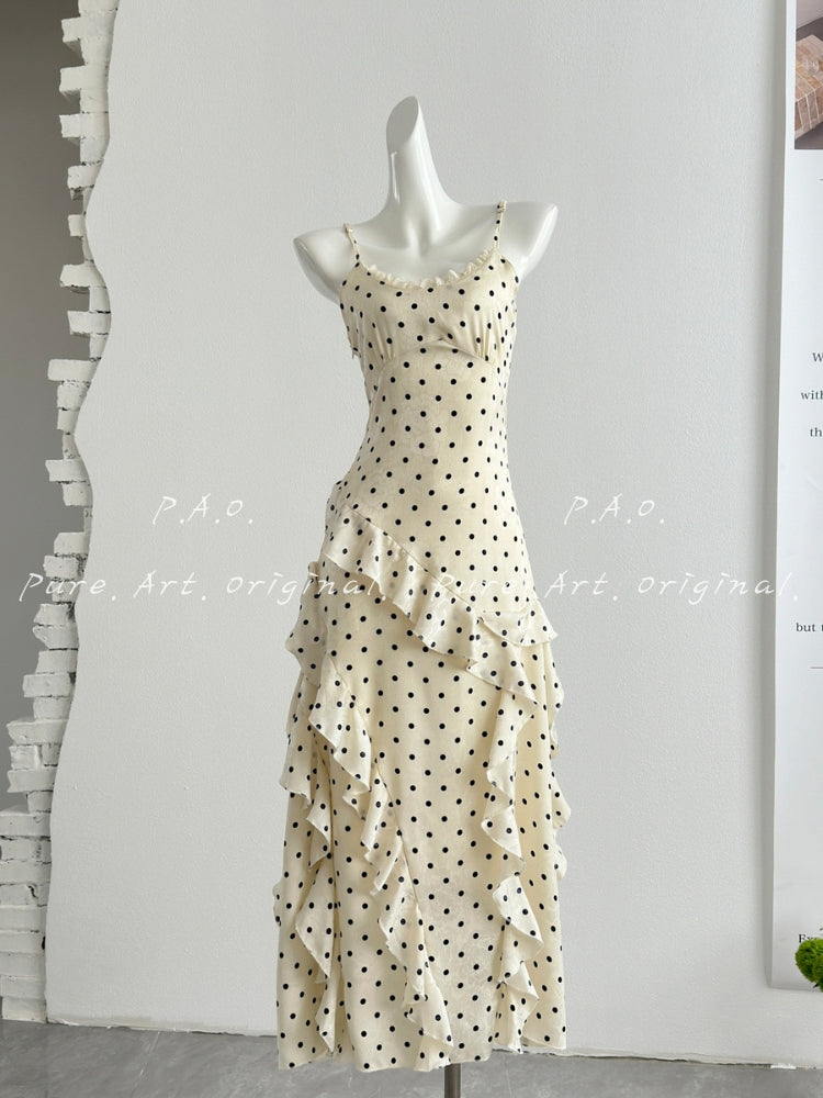Élise Polka Dot Ruffle Slip Dress