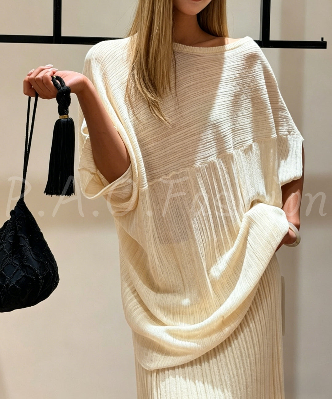 Sheer Tencel Off-Shoulder Knit Top