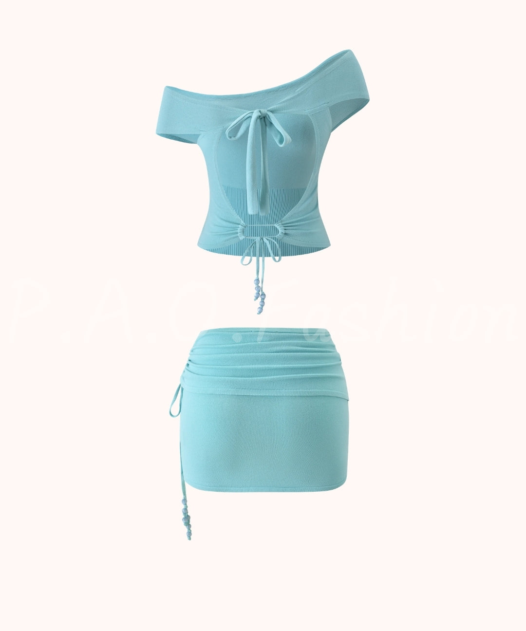 Off-Shoulder Knit Top & Ruched Mini Skirt Set[Available Now]