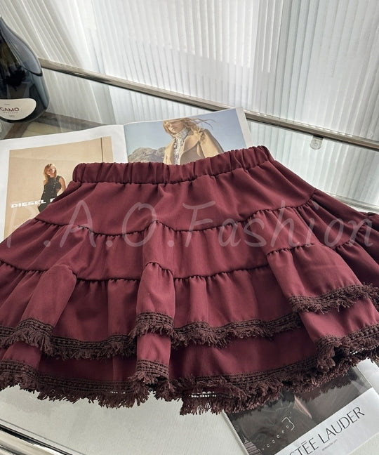 Boho Lace Halter Top & Burgundy Ruffle Mini Set[Available Now]