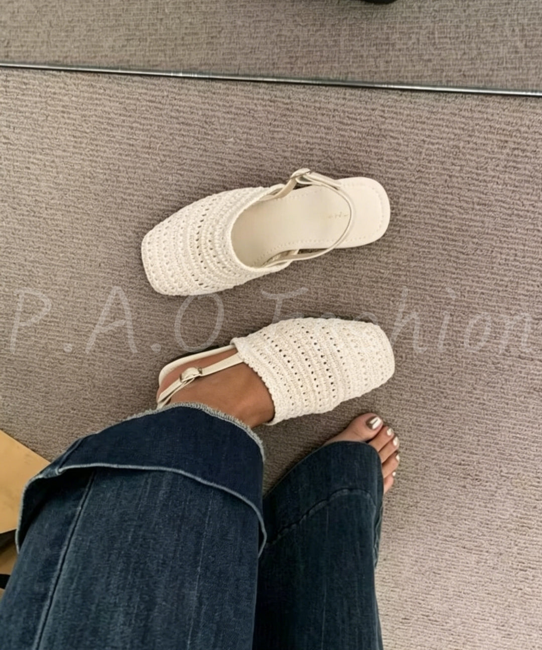 Woven Square-Toe Flat Sandals with Back Strap