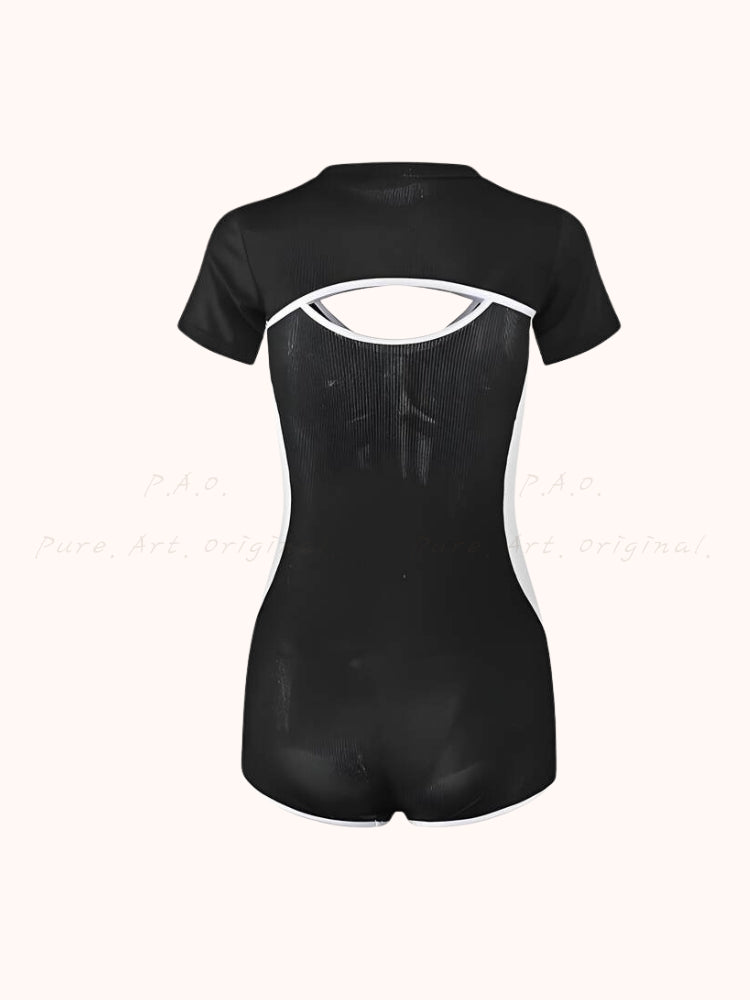 Black & White Colorblock One-Piece Swimsuit Set