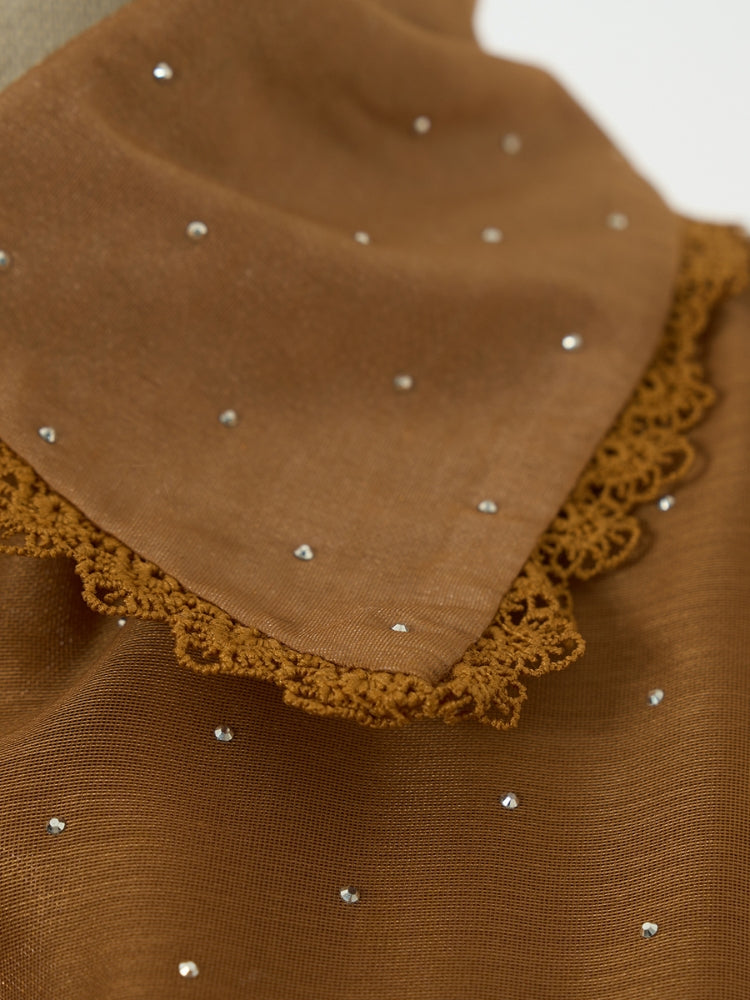 Rhinestone Organza Trim Tie-Waist Maxi Dress