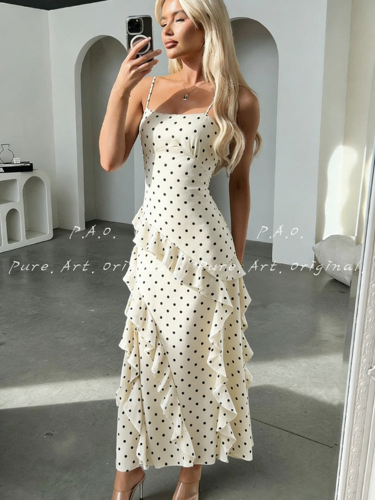 Élise Polka Dot Ruffle Slip Dress