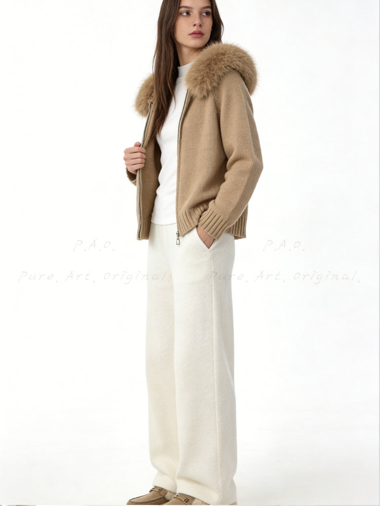 Large Faux Fox Fur Hooded Zip-Up Cardigan