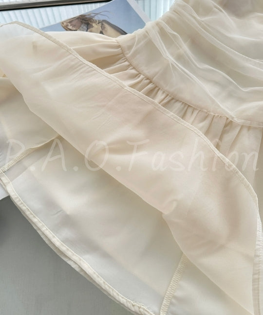 Apricot Tulle Ruched Tiered Mini Dress[Available Now]