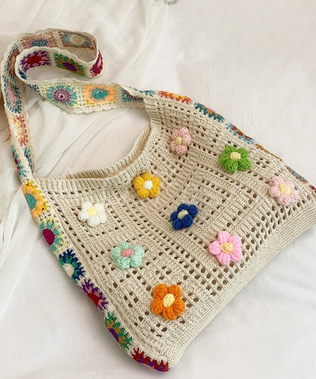 Floral Crochet Hollow Tote Bag