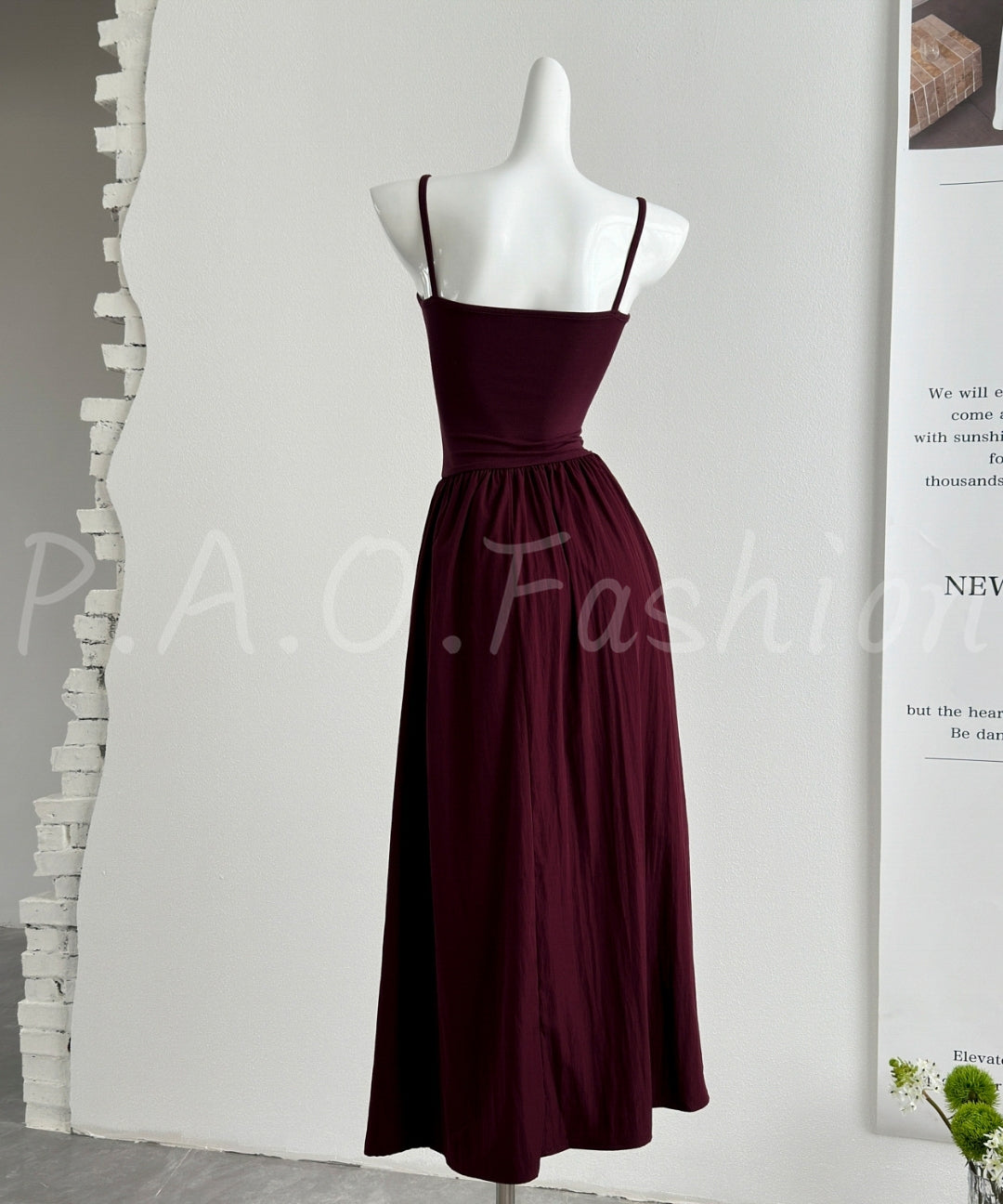 Ancona Red Knit & Woven Panel Camisole Maxi Dress[Available Now]