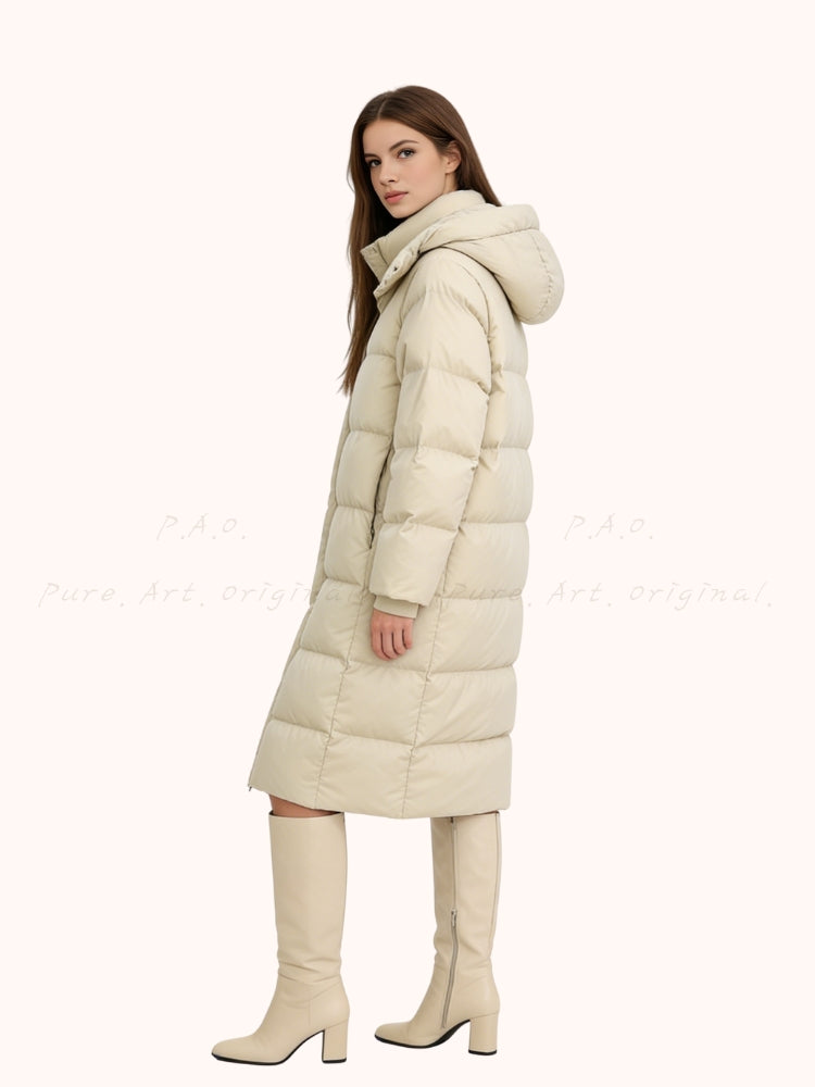 Minimalist Long Down Coat with Detachable Hood