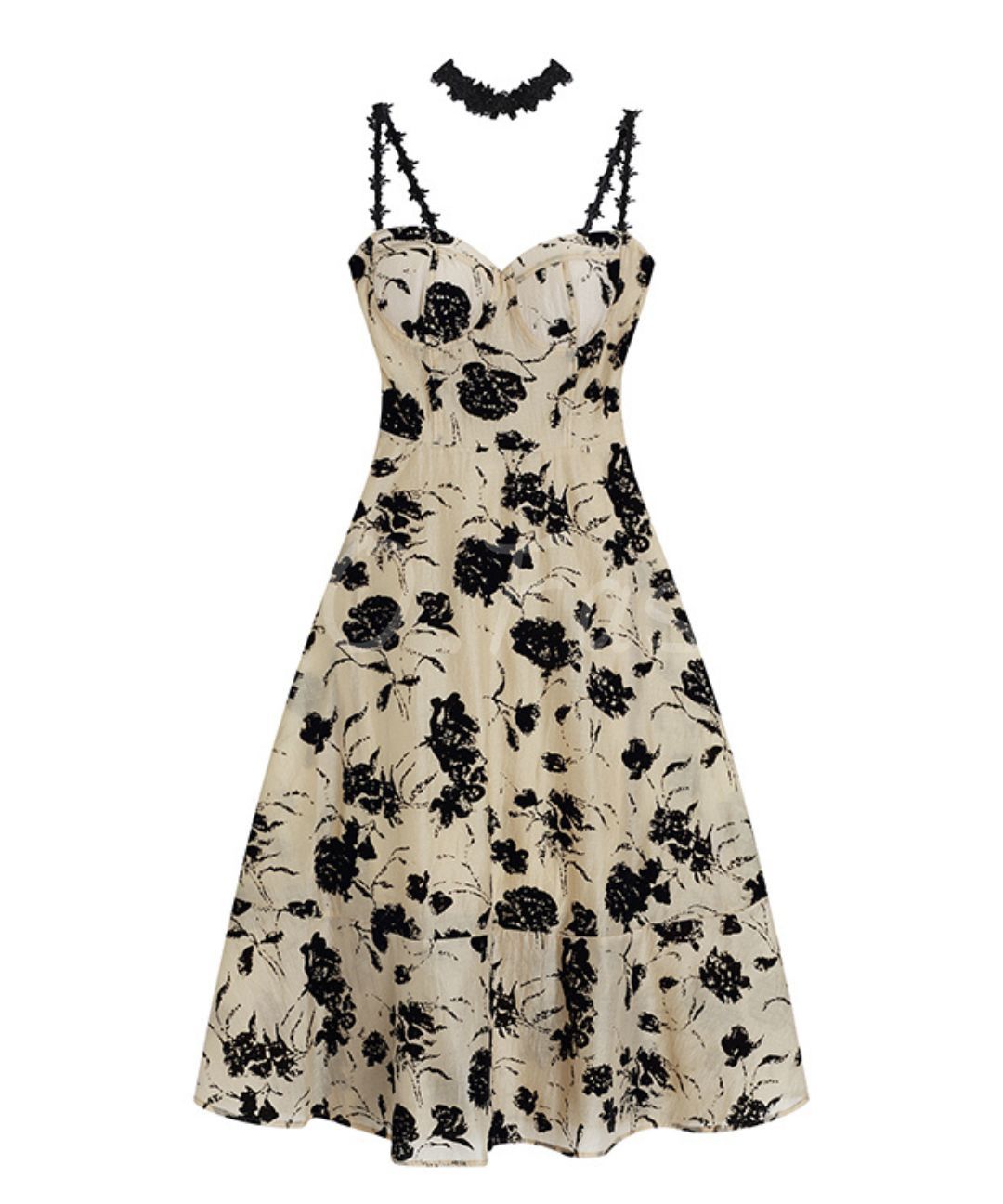 Floral Flocked Midi Dress