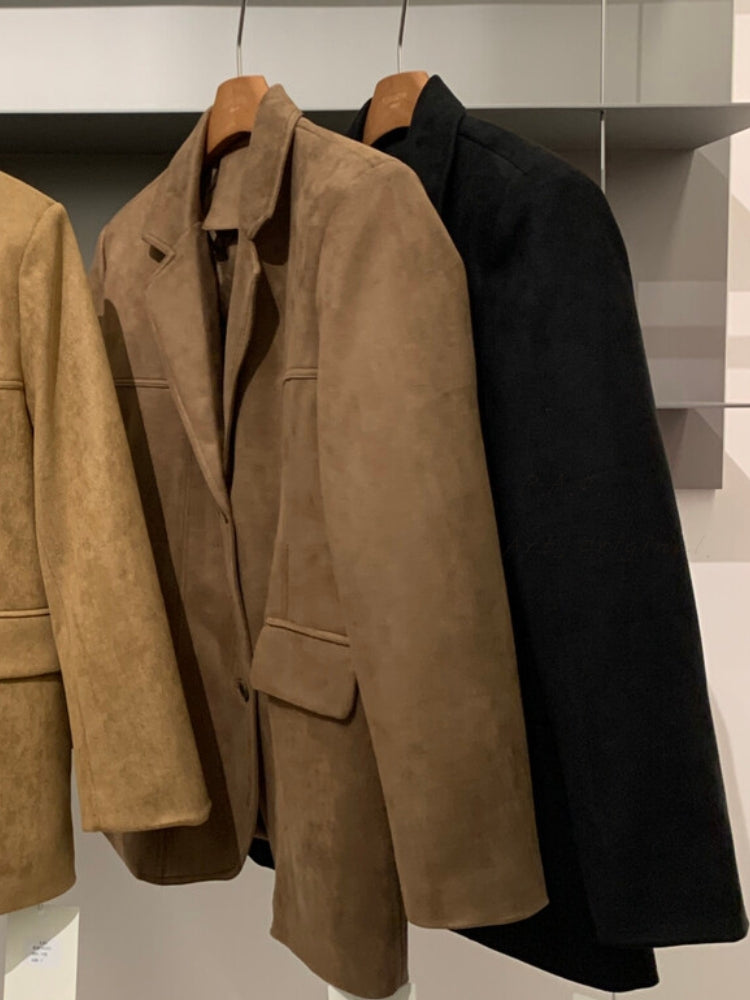 Vintage Faux Suede Padded Down Blazer Coat