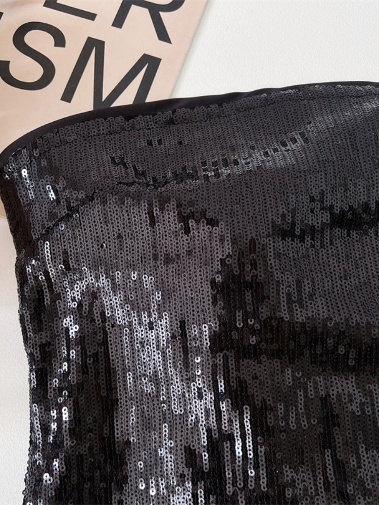 Sequin Strapless Tulle Floor-Length Gown