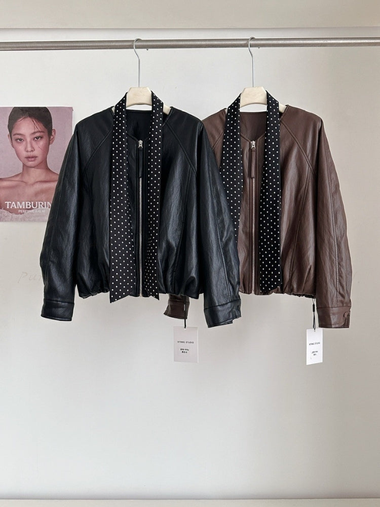 Silk-Scarf Collar Short Jacket