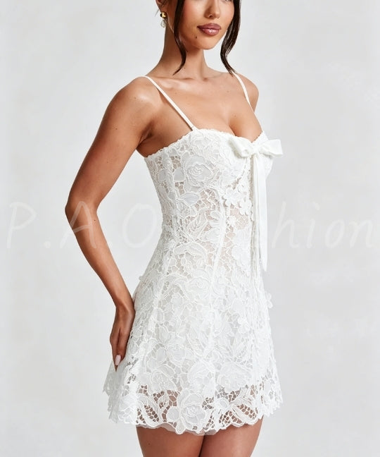 Bow Lace Strap A-Line Mini Dress