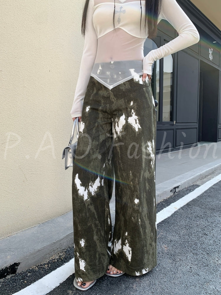 V-Waist Wide Leg Jeans