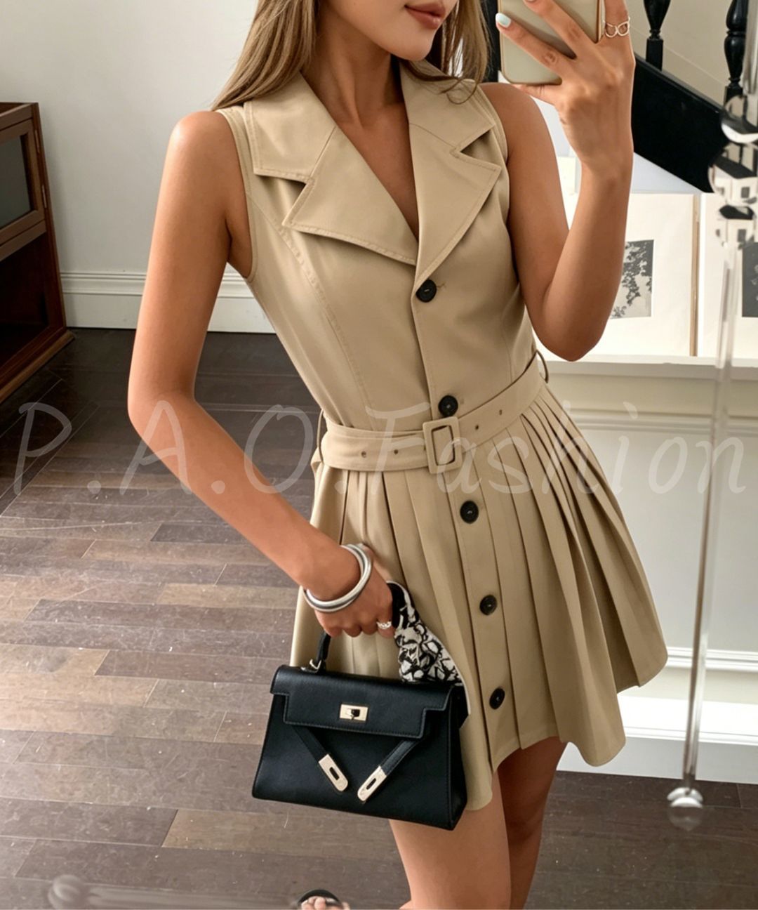 Sleeveless Pleated Blazer Dress