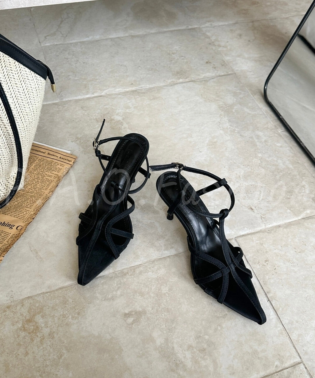 Pointed-Toe Strappy Stiletto Sandals