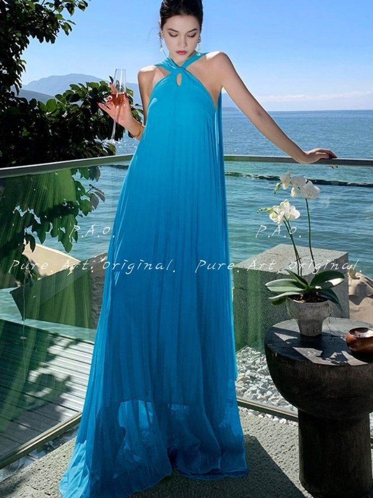 Azure Breeze Pleated Maxi