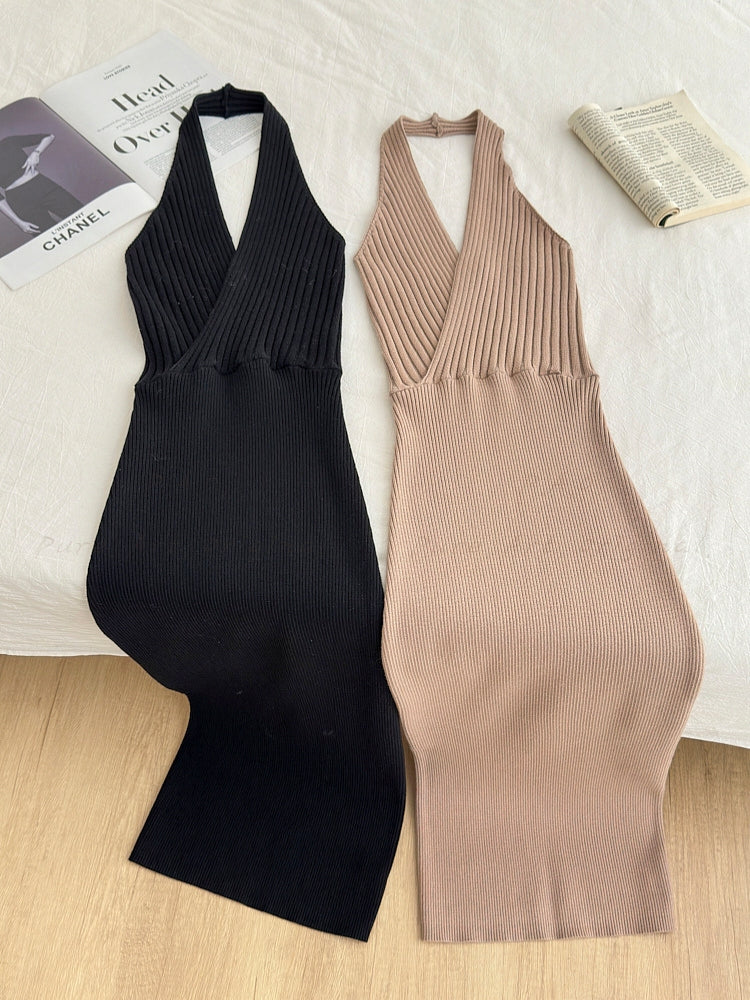 Halter Knit Bodycon Midi Dress