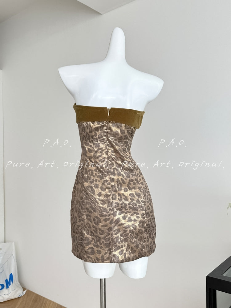 Noir Wild Leopard Strapless Bodycon Mini Dress