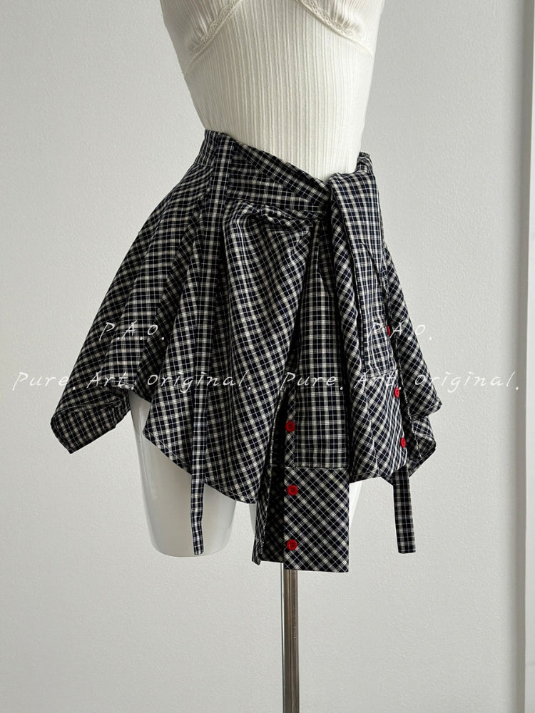 Layered Contrast Wrap‑Style A‑Line Skirt