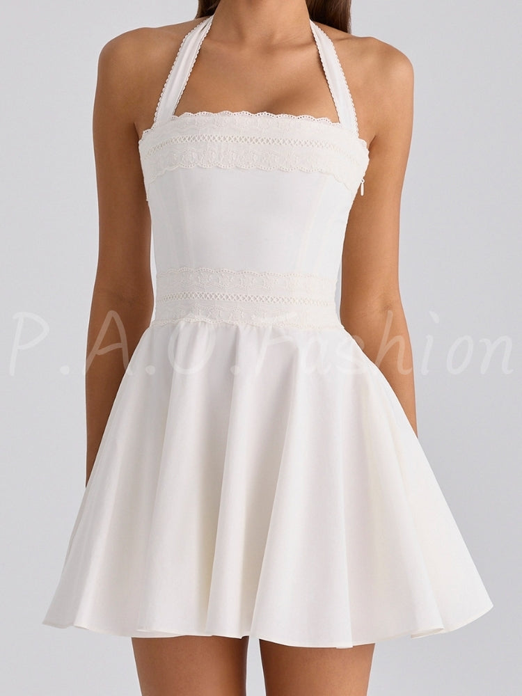 Lace Halter Corset Fit & Flare Mini Dress