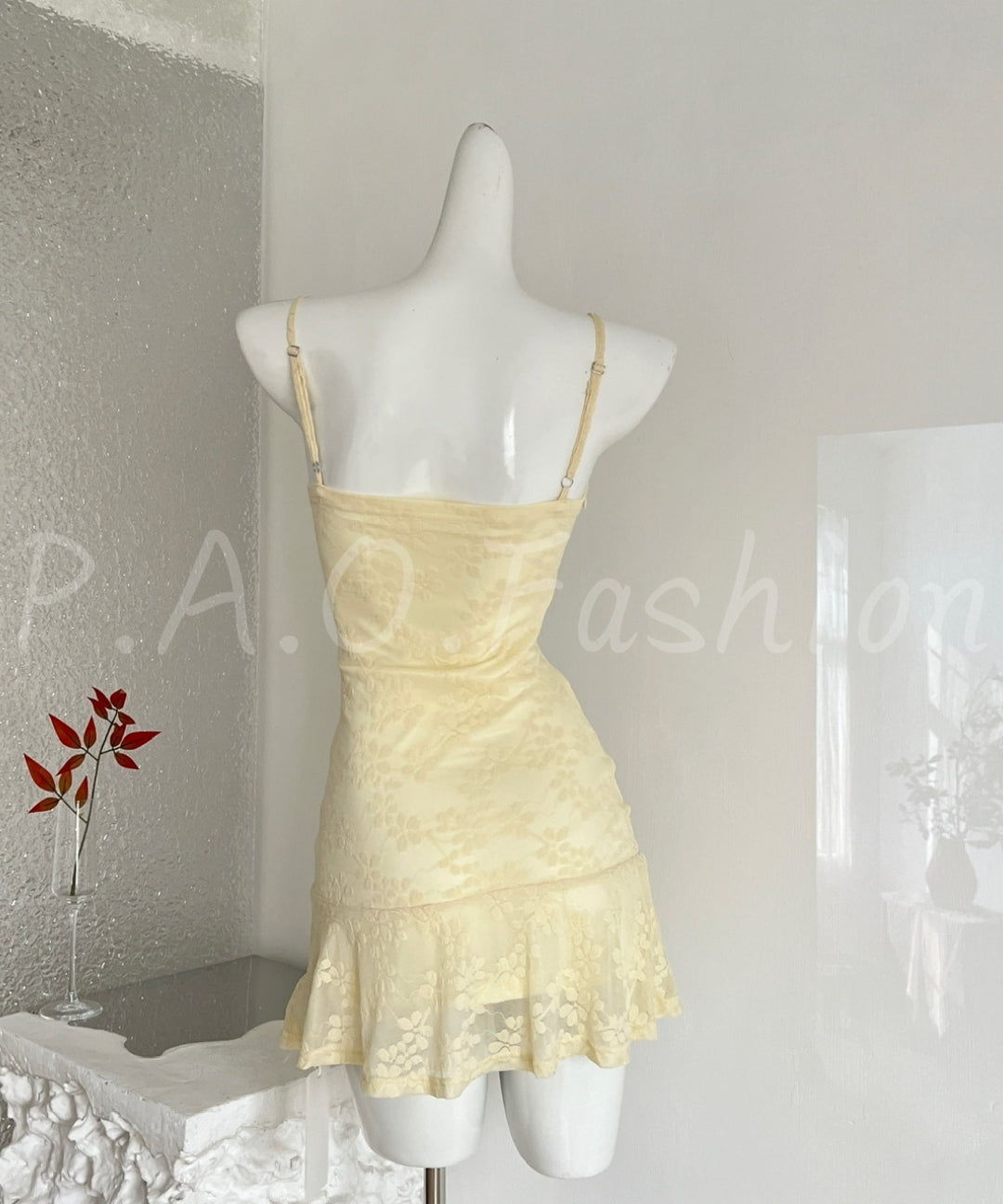 Textured Floral Lace Trim Cami Mini Dress[Available Now]