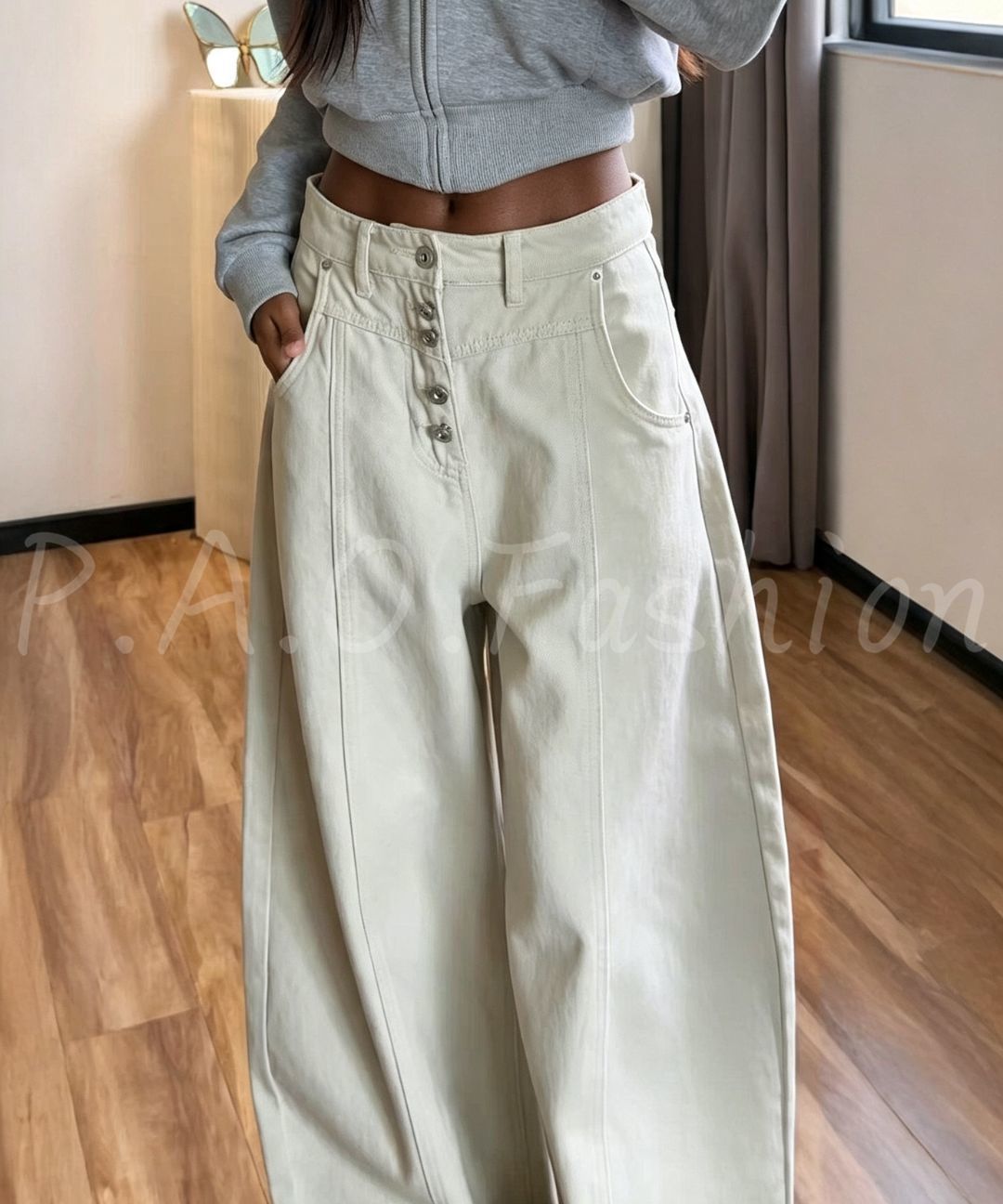 High Waist Button Front Wide Leg Jeans