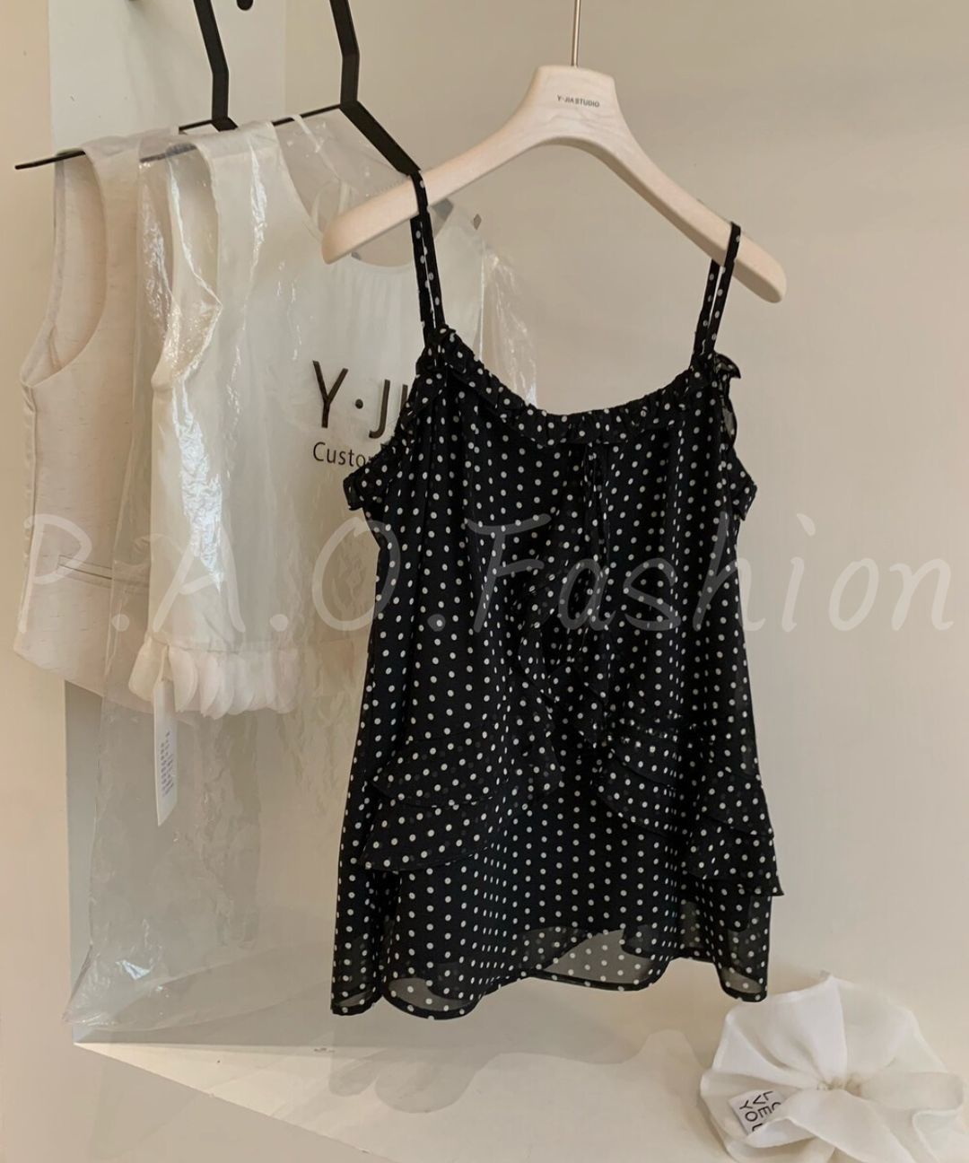 French Polka Dot Ruffle Cami & Wide-Leg Pants Set