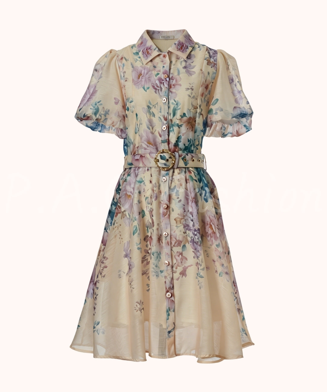 Garden Print Puff Sleeve Waist Dress[Available Now]