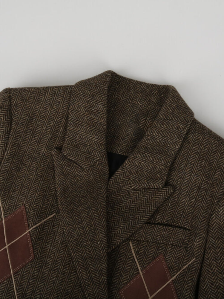British-Style Argyle Wool-Blend Blazer