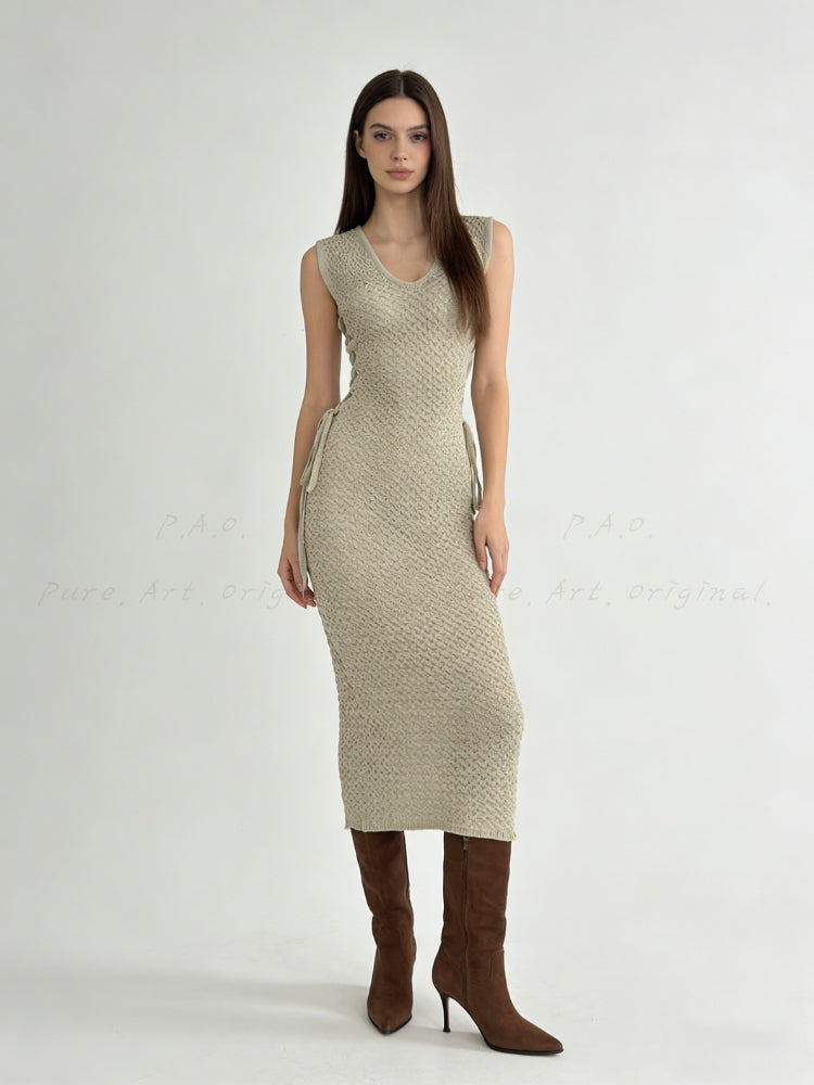 Lace-Up Cutout Knit Midi Dress
