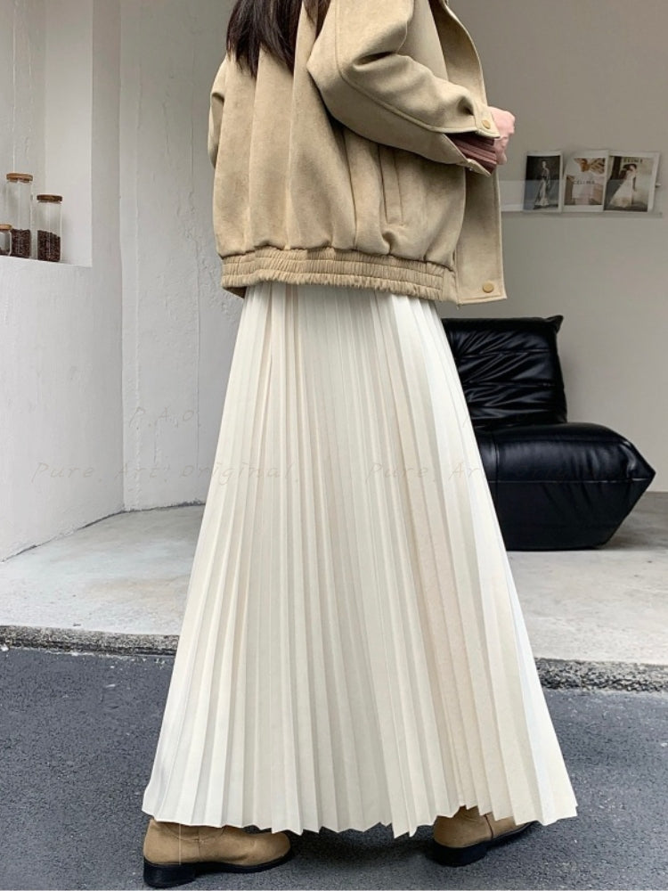 Classic Thick Pleated Wool Blend Skirt