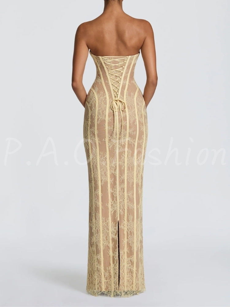 Lace Corset Strapless Mermaid Gown