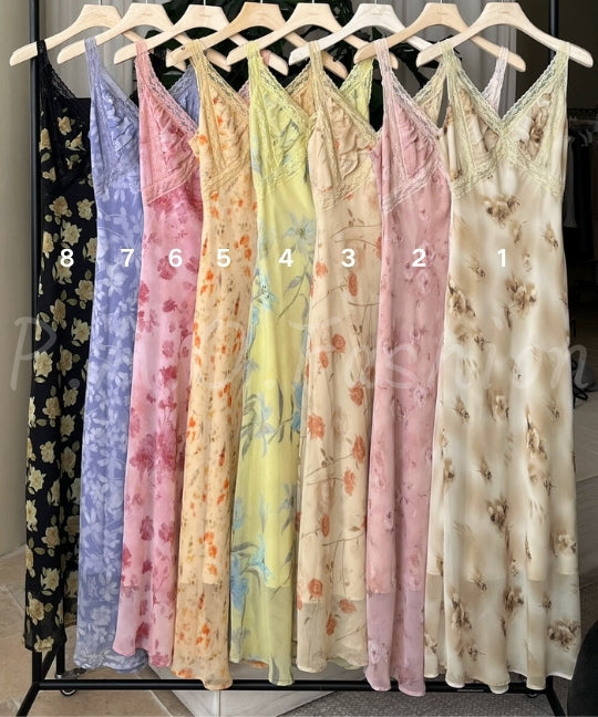 Lace Trim Floral V-Neck Slip Maxi Dress